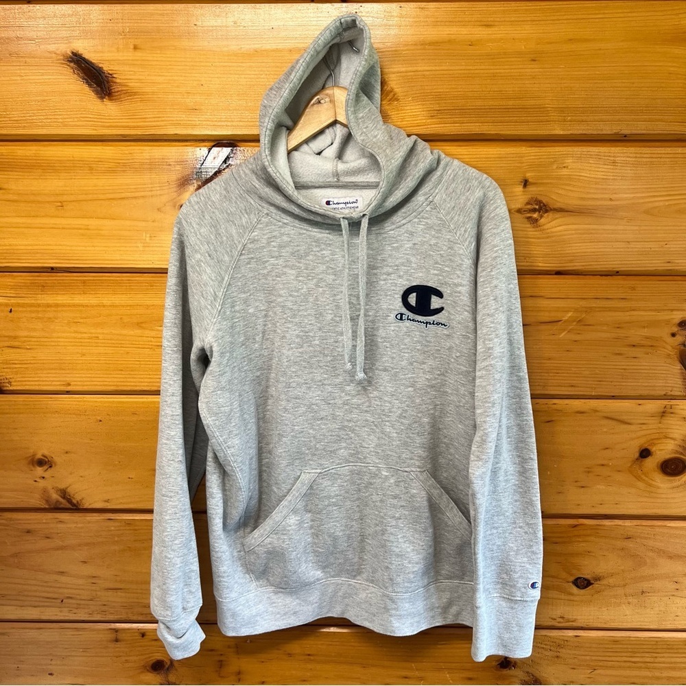 Champion Gray High Neck Sweater Unisex Athletic Design Large Logo